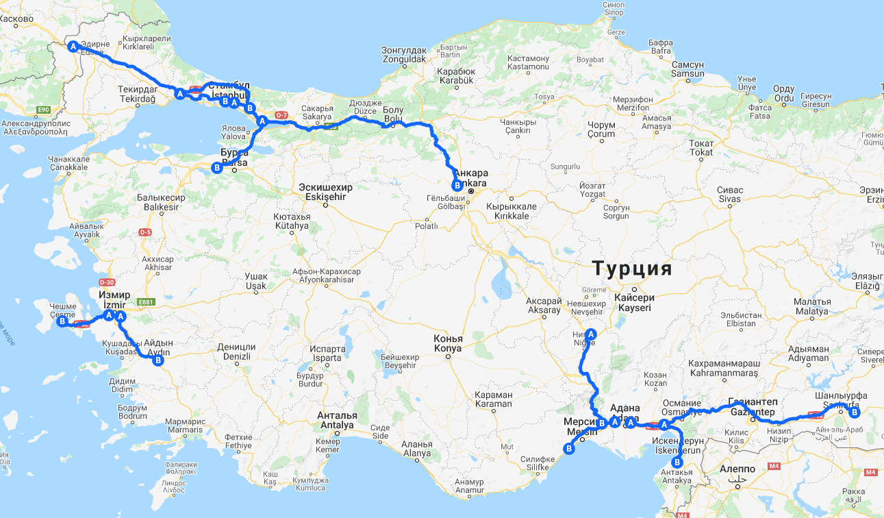 Платные автодороги в Турции (карта)